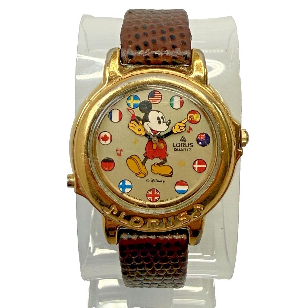 Vintage Lorus Disney Mickey Mouse Musical Watch 32mm V421-0020 Flags New Battery